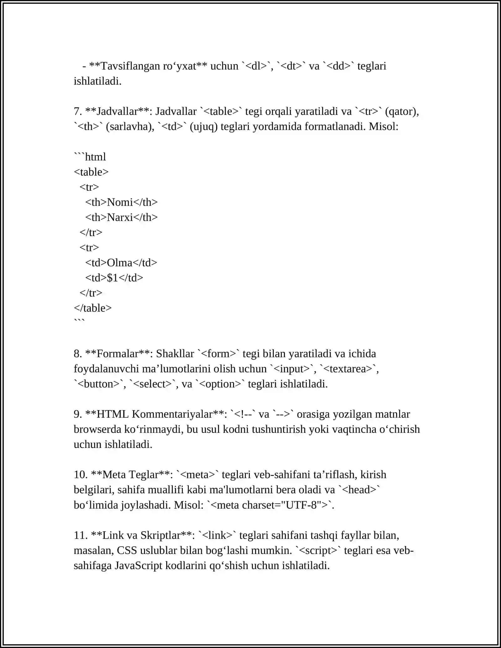 HTML FORMATLASH, HTML SHAKLI,KENGAYTIRILGAN HTML TUSHUNCHALARI 4