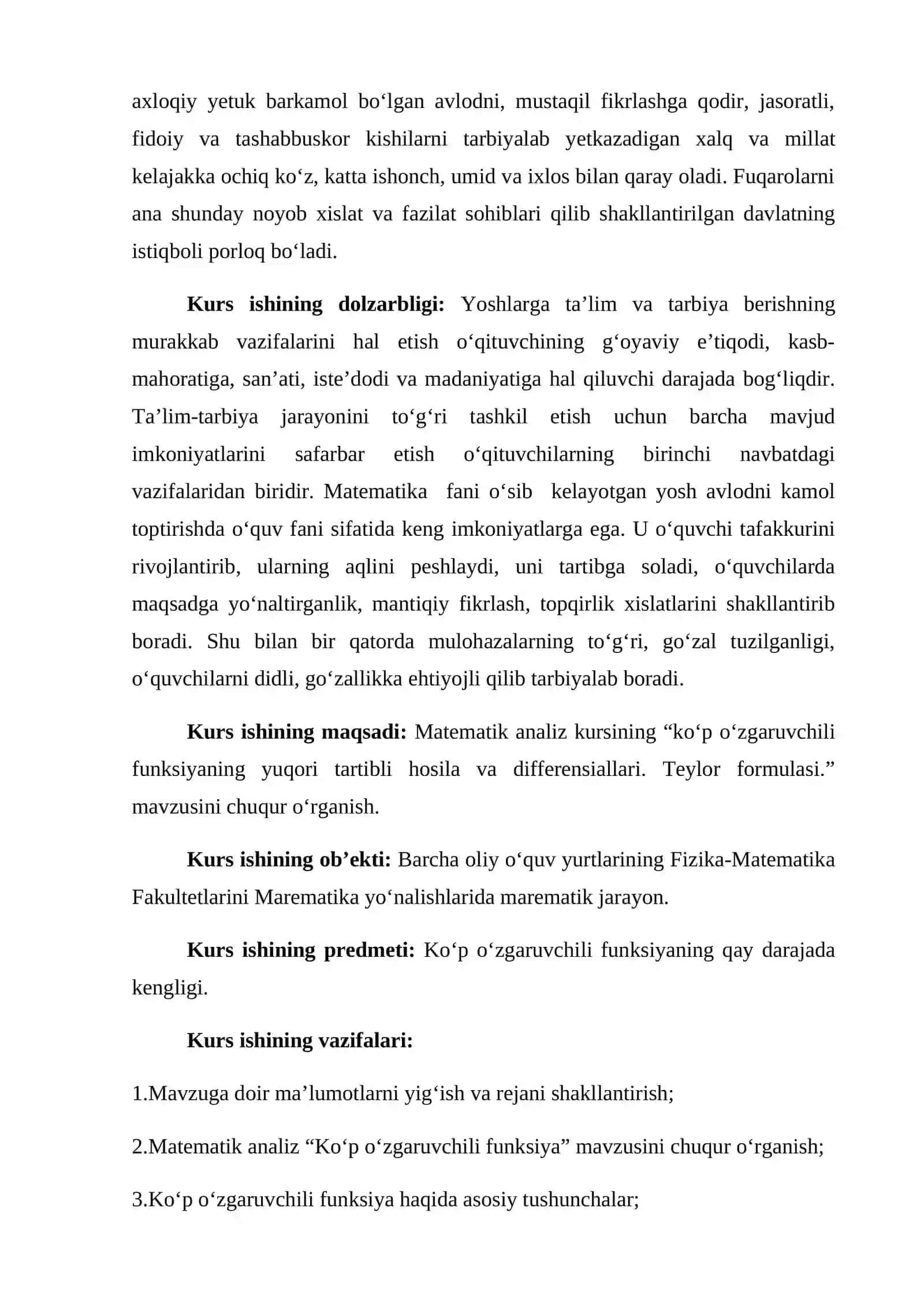 Ko‘p o‘zgaruvchili funksiyaning yuqori tartibli hosila va differensiallari.Teylor formula 4
