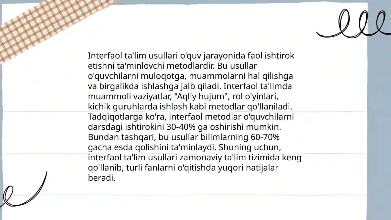Ta’lim metodlari va vositalari. Ta’lim turlari va ta’limni tashkil etish shakllari 4