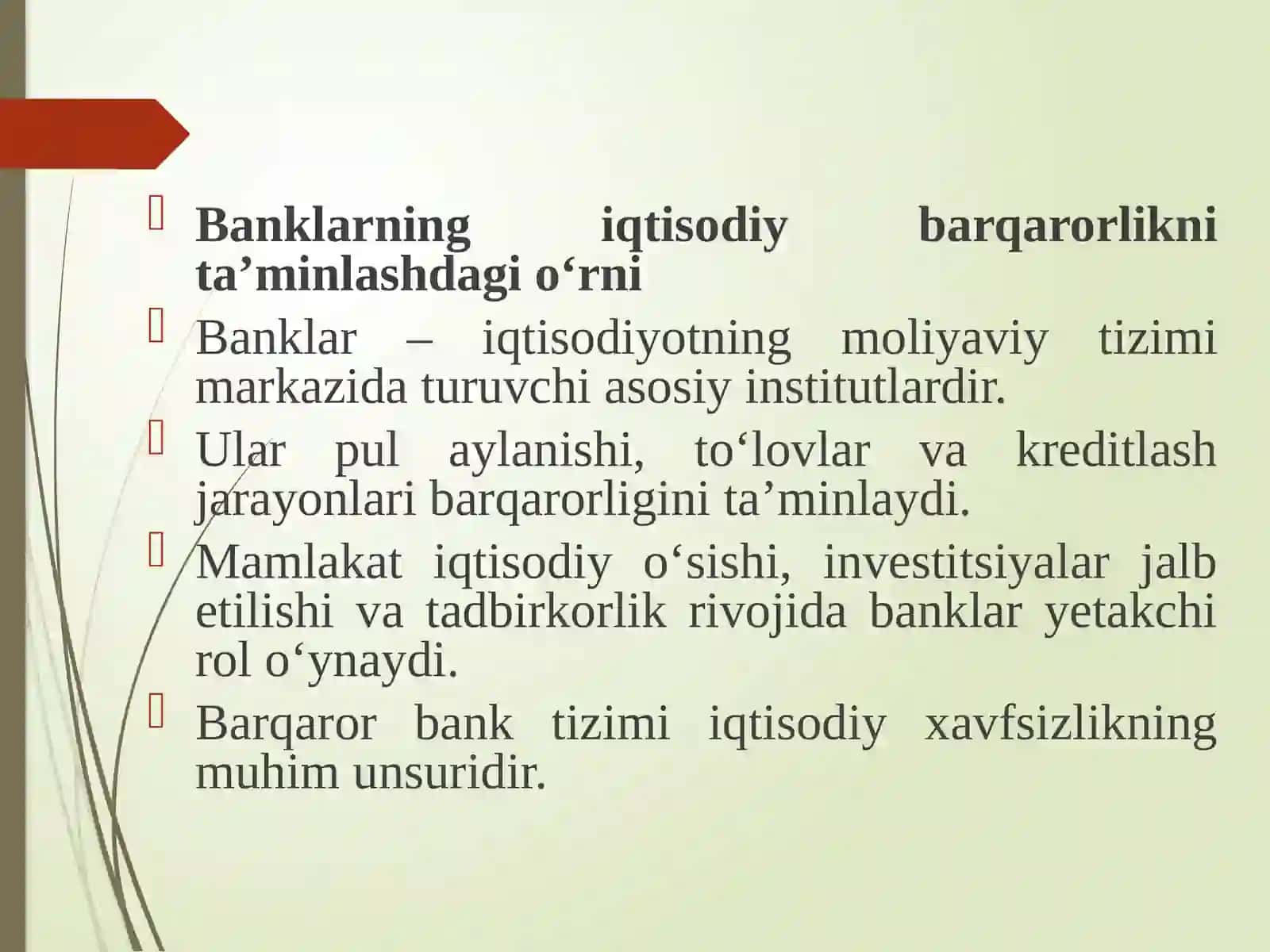 Banklarning iqtisodiy barqarorlikni ta’minlashdagi o‘rni 4