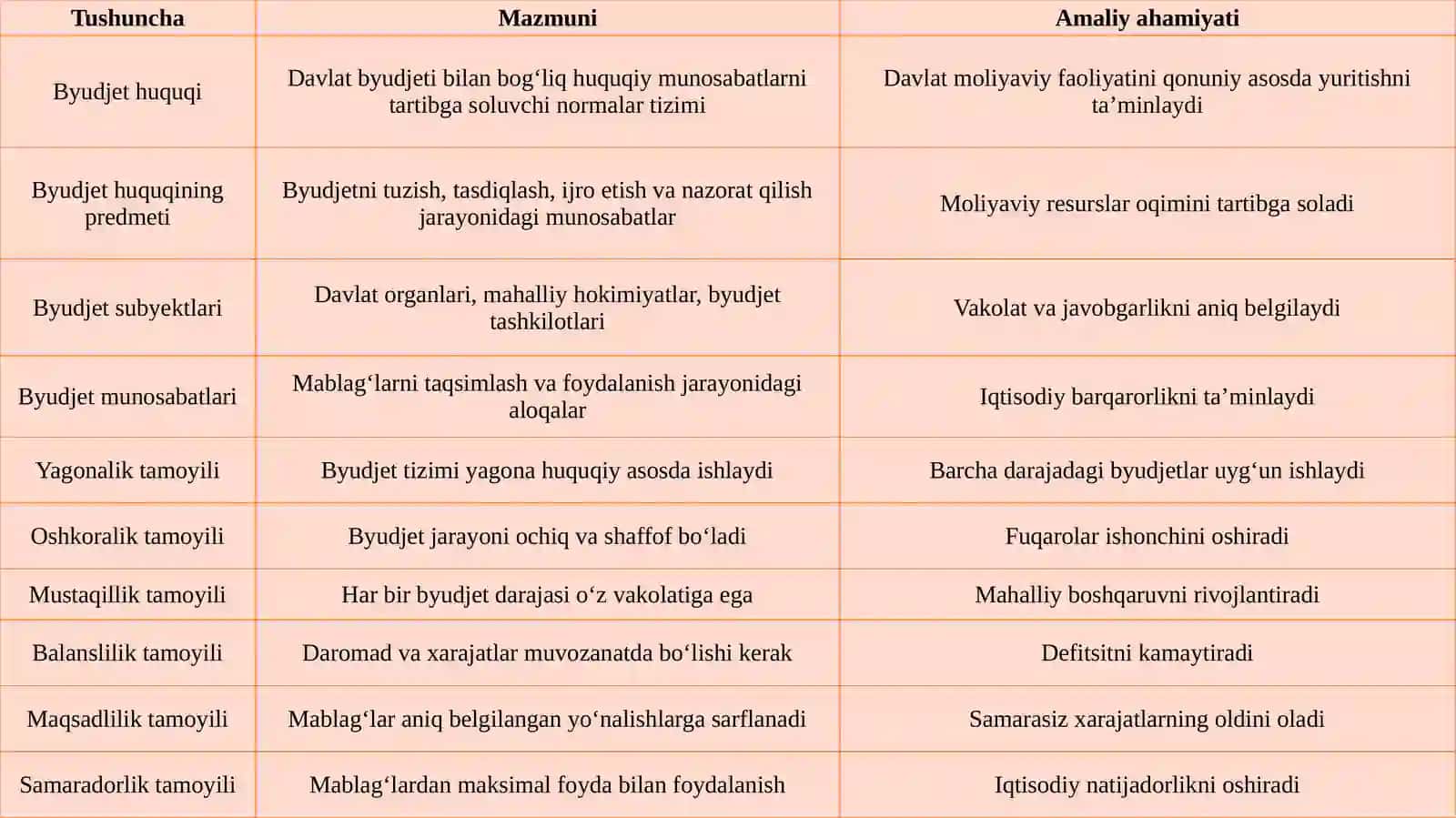 Byudjet huquqi va predmeti, byudjet huquqi tamoyillari 4