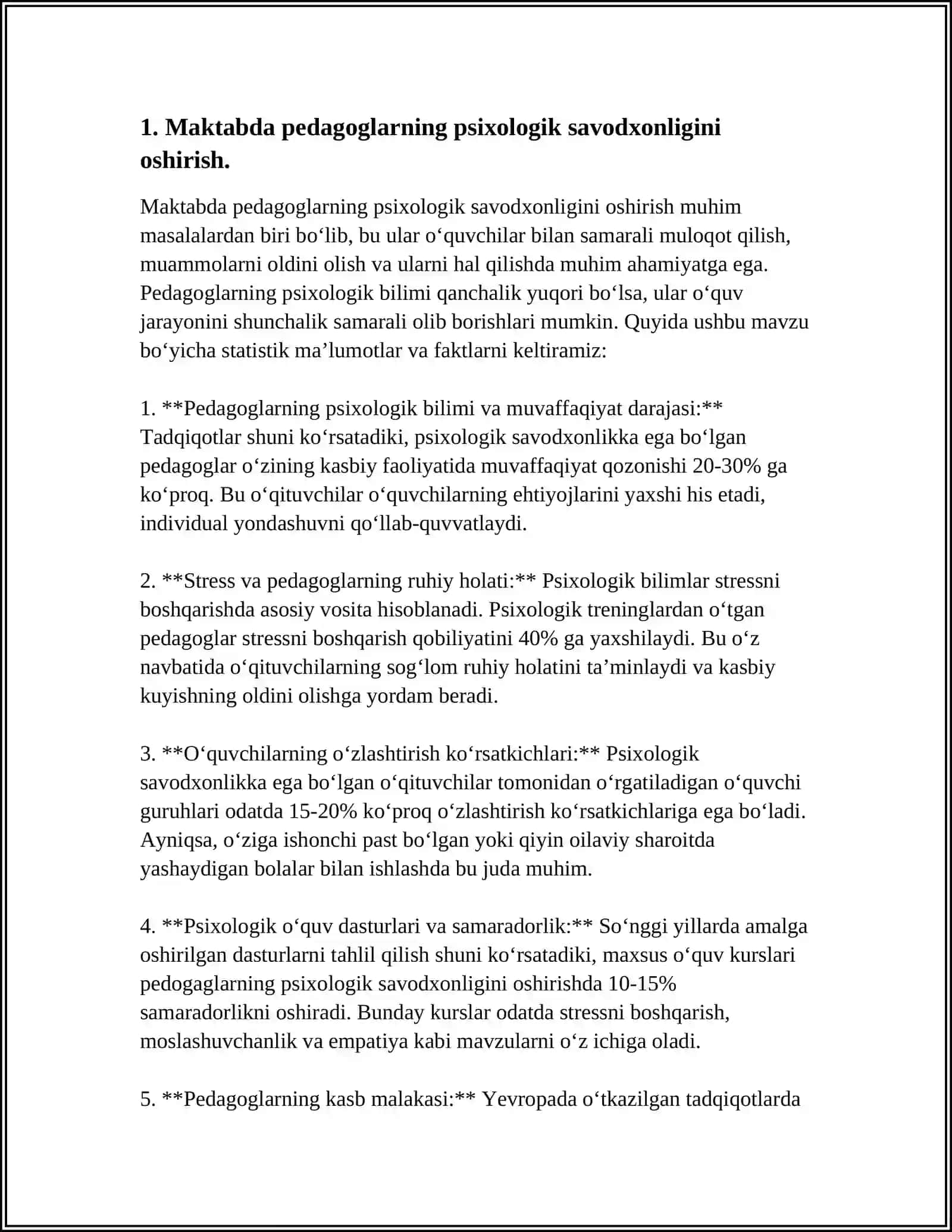 MAKTAB BILAN BOʻGʻLIQ MUAMMOLAR YUZASIDAN HAR BIR TALABA PEDAGOGLAR TARBIYACHI VA OTA-ONA PSIXALAGIK SAVODXONLIGINI OSHIRISH 4