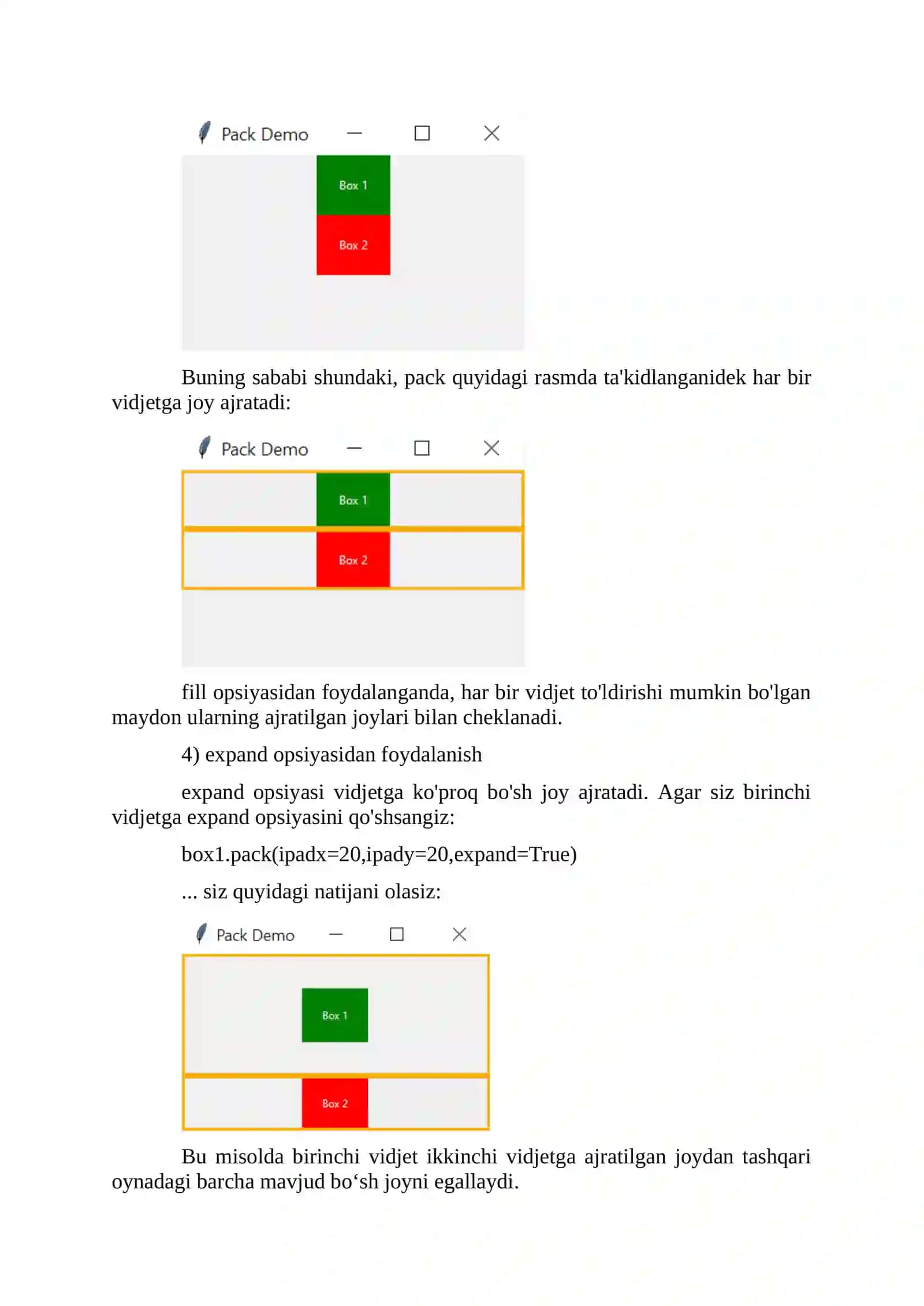 Tkinter pack geometriya menejeriga kirish 4