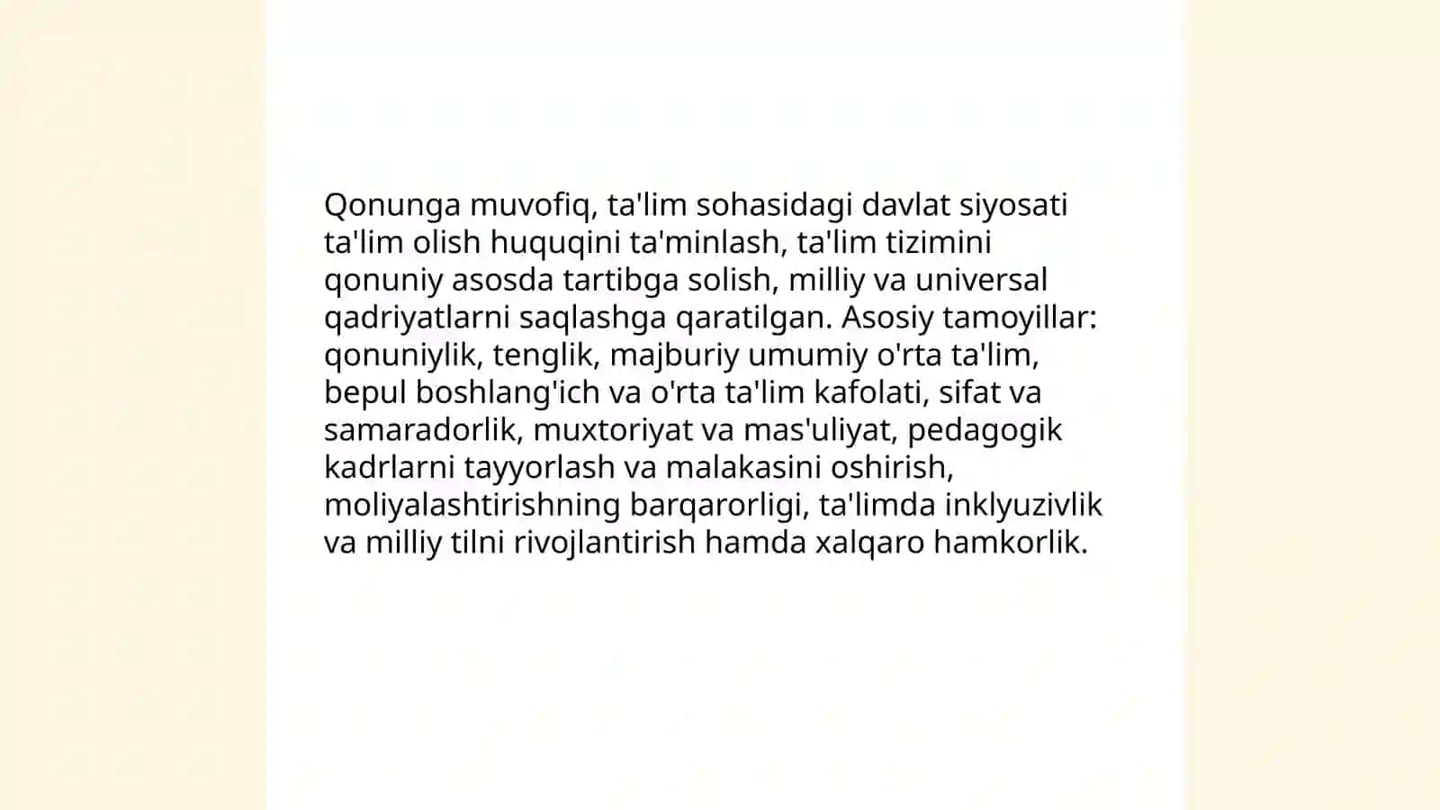 O'zbekiston Respublikasining Talim to'g'risidagi qonuni va uning mohiyati 4