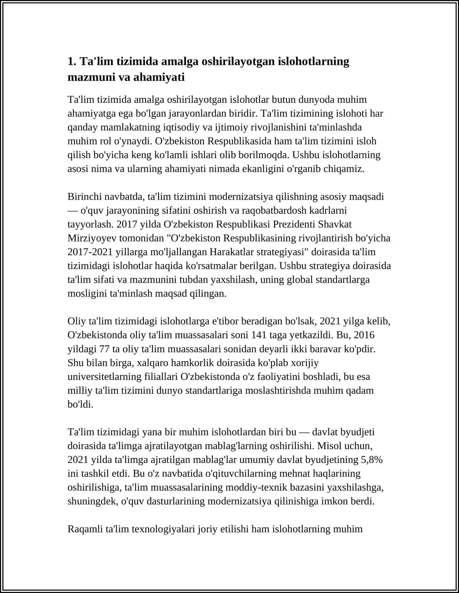 O‘ZBEKISTONDA IJTIMOIY SOHALARDA AMALGA OSHIRILAYOTGAN O‘ZGARISHLAR MAZMUN VA MOHIYATI 4