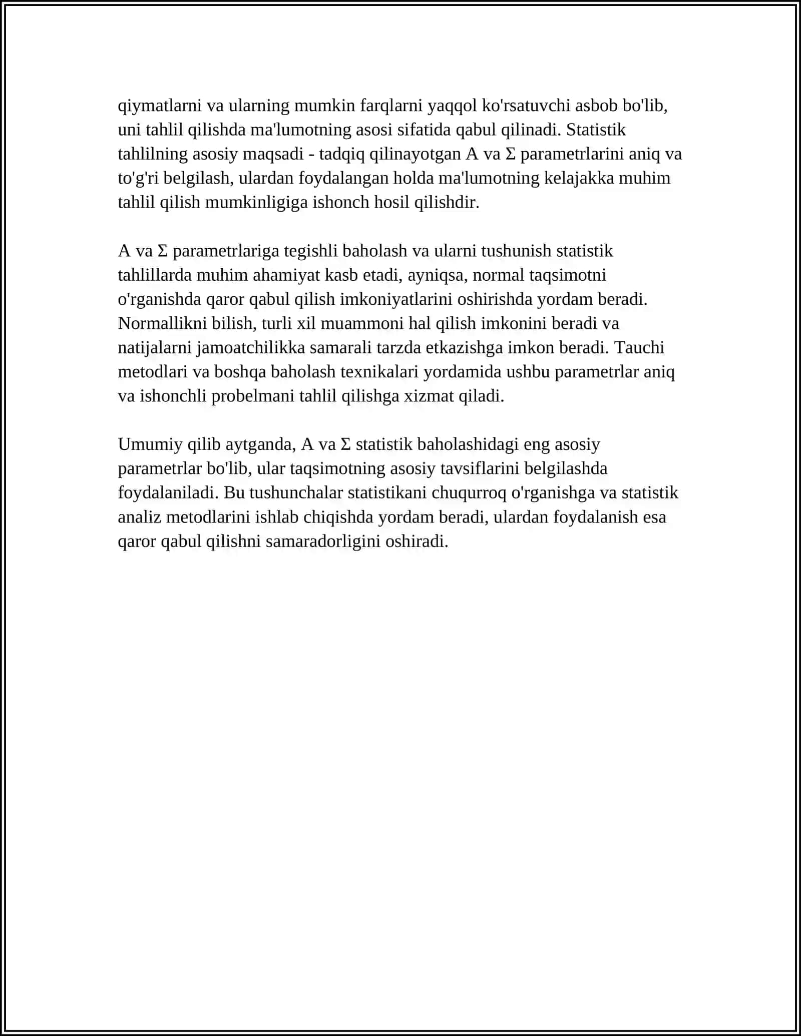 NORMAL TAQSIMOTNING NOMA’LUM PARAMETRLARI A VA Σ GA INTERVALLI STATISTIK BAHO QURISH 4
