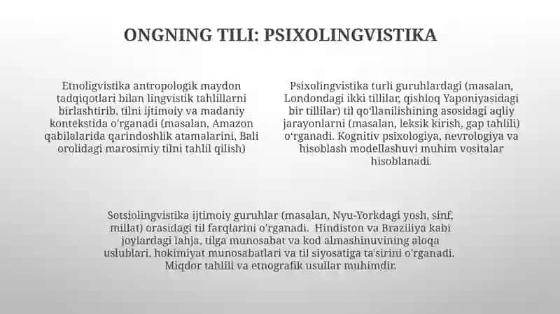 Sotsiolingvistika psixologiva va etnografiyani qamrab oluvchi tilshunoslik fani 4