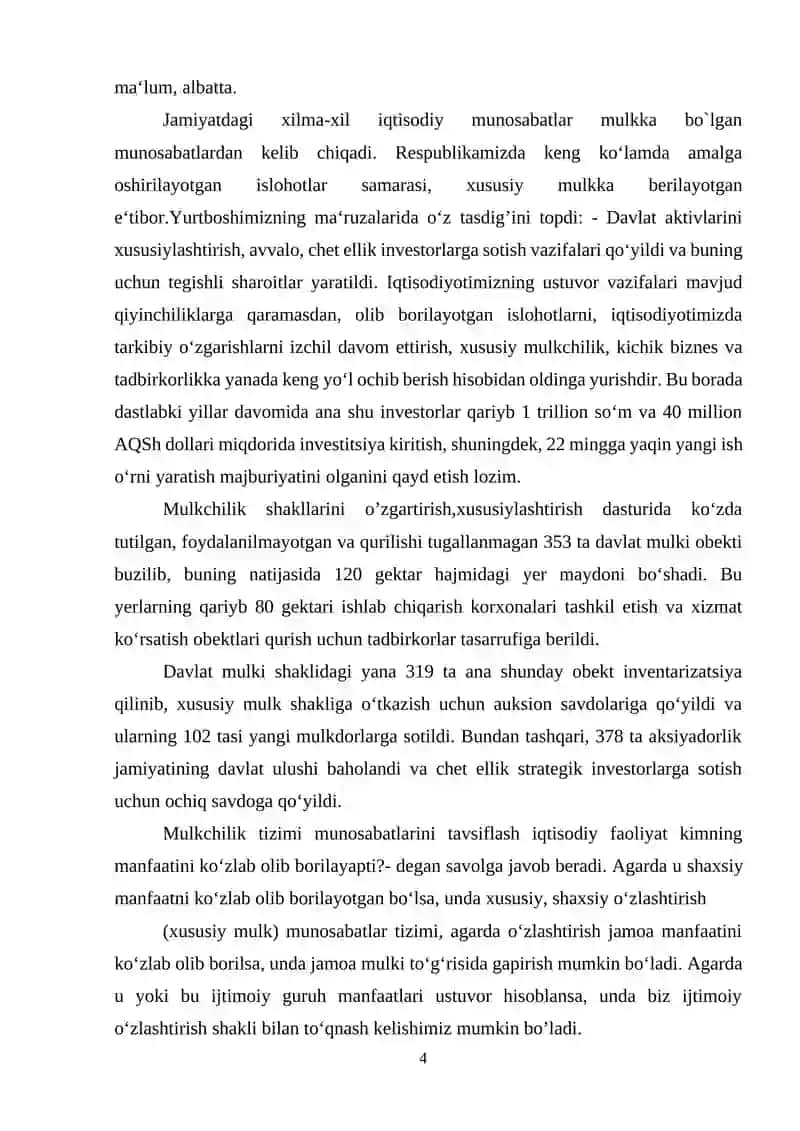 Bozor Iqtisodiyotida Mulkchilik Munosabatlarining Istisodiy Mazmuni 4