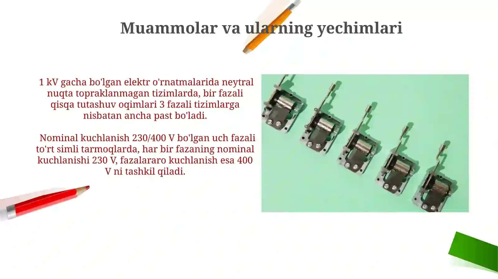 1kVgacha bo‘lgan elektr inshootlarining nominal kuchlanishlari va neytral rejimlari 4