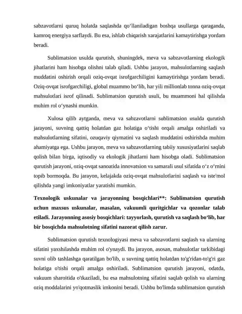 Meva va sabzavotlarni sublimatsion usulda qurutish texnologiyasi 4