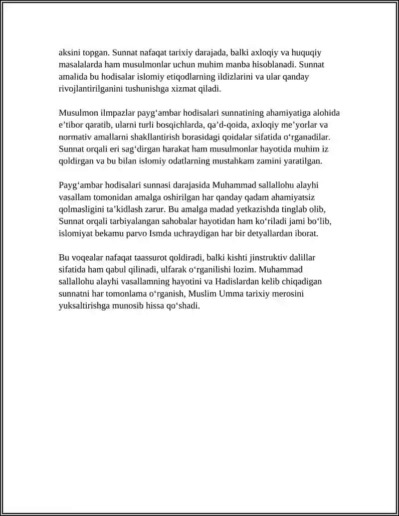 PAYGʻAMBAR HODISALARI SUNNASI 4