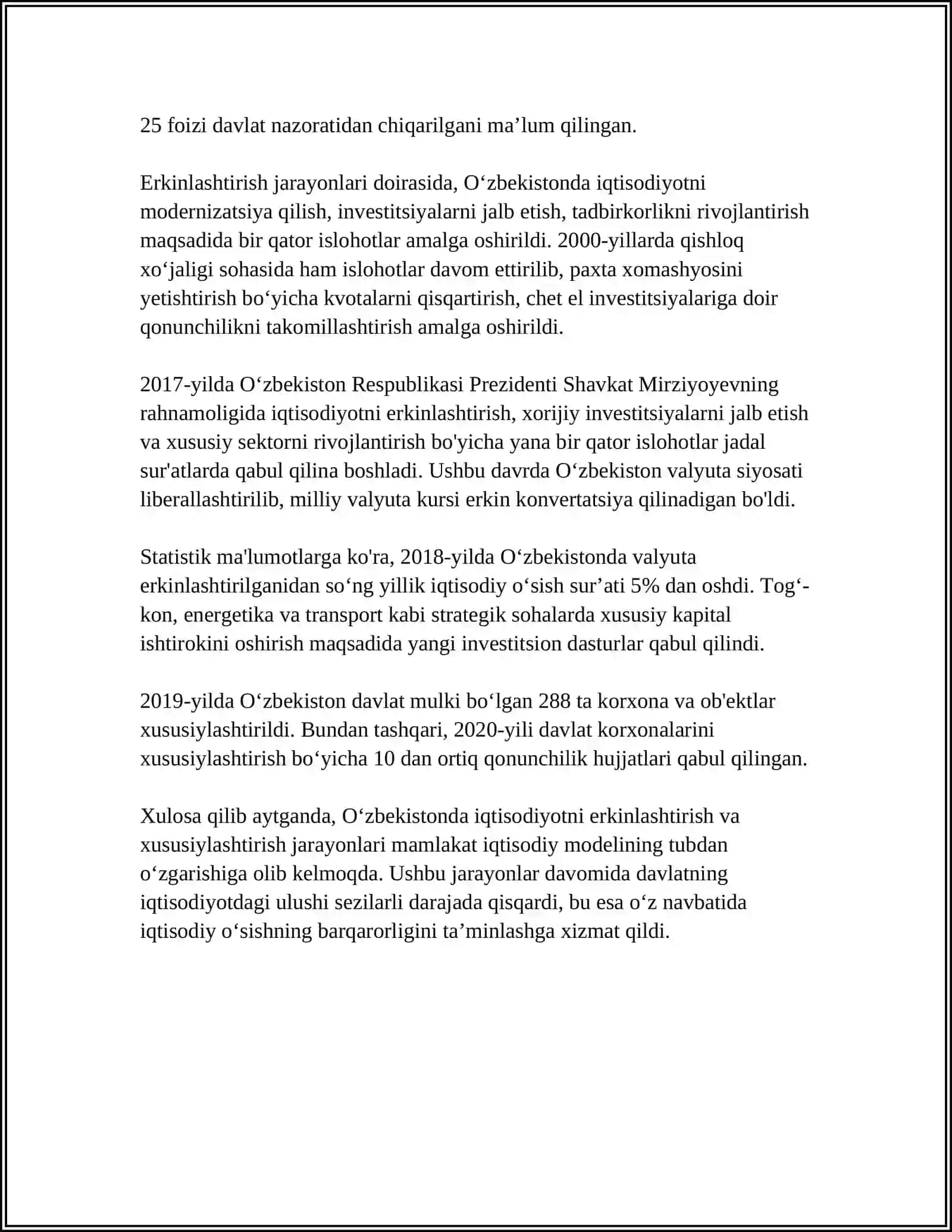 YANGI O'ZBEKISTONDA PREZIDENT SH.M.MIRZAYEV RAHBARLIGI VA TASHABBUSI OSTIDA AMALGA OSHIRILAYOTGAN ISLOHATLAR 4