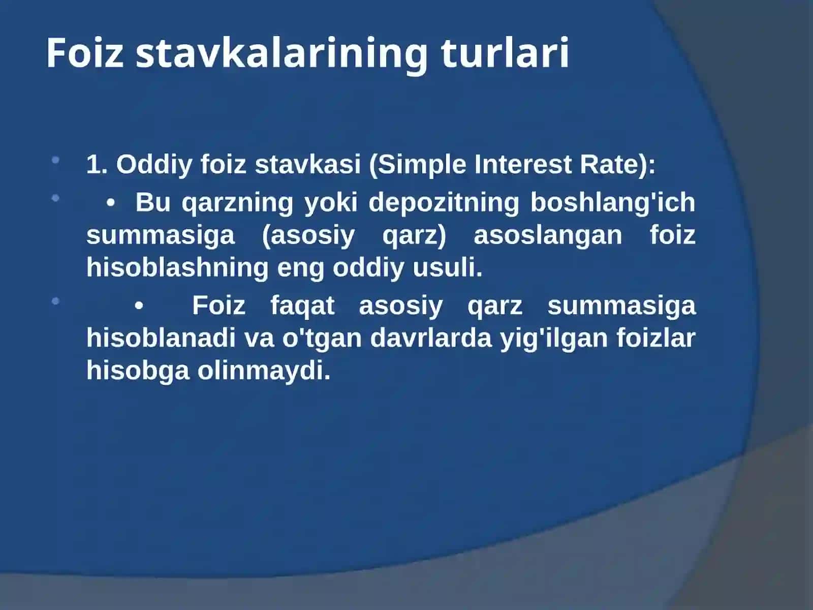 Foiz stavkalari va ularni hisoblash usullari 4