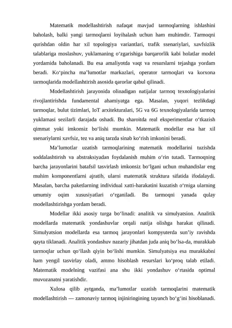 MA'LUMOTLAR UZATISH TARMOG'INING MATEMATIK VA SIMULYATSIYALASH MODELLARI 4