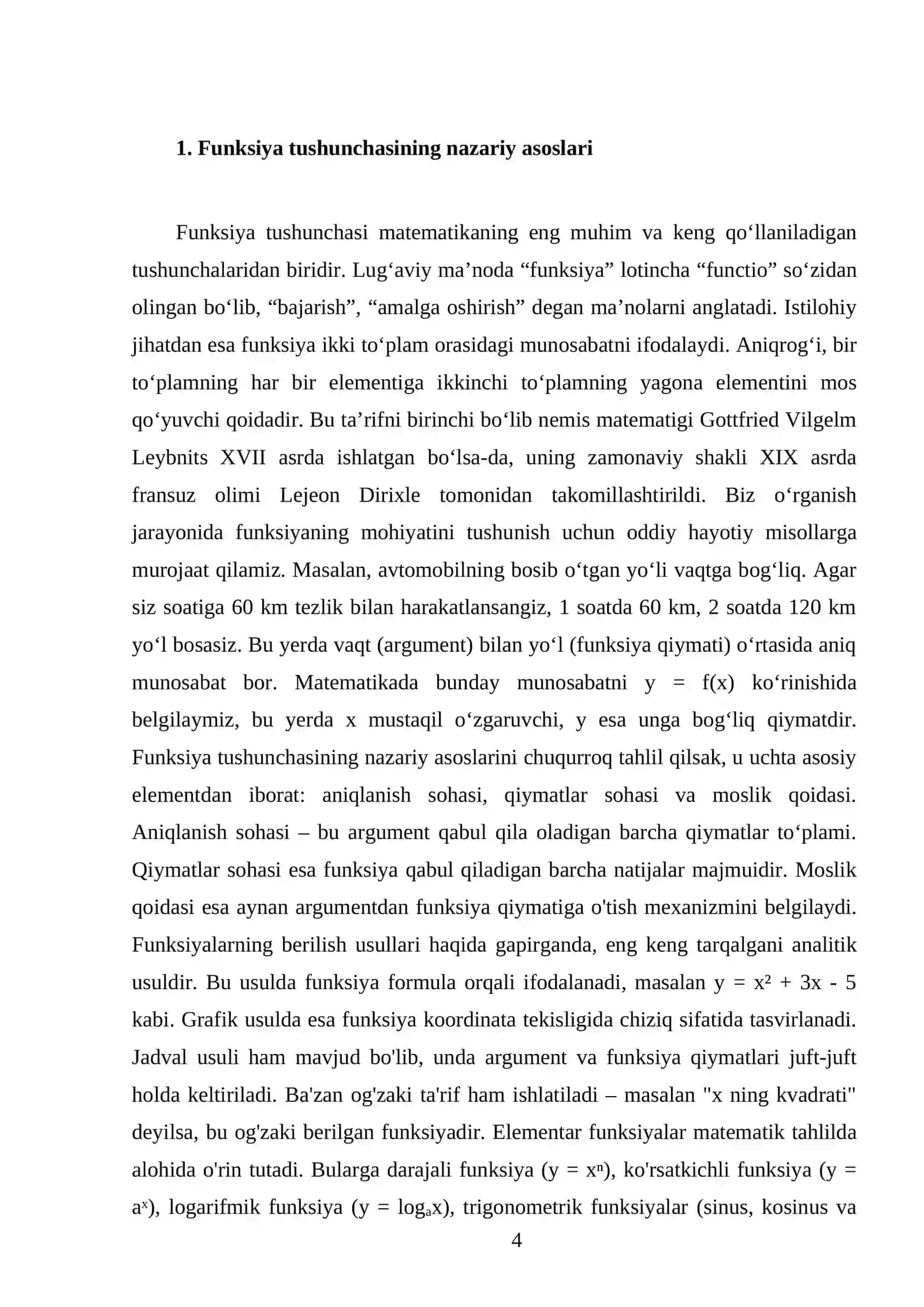 Funksiya tushunchasi. Funksiyaning berilish usullari, elementar funksiyalar va ularning grafiklari. Darajali funksiya 4