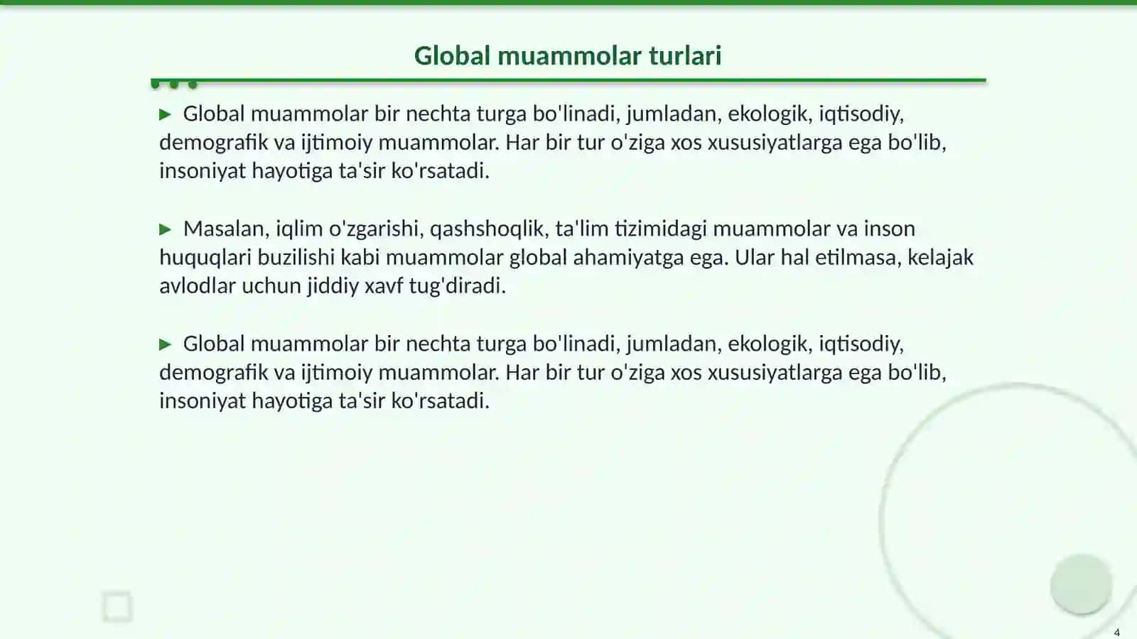 Insoniyatning global muammolari 4