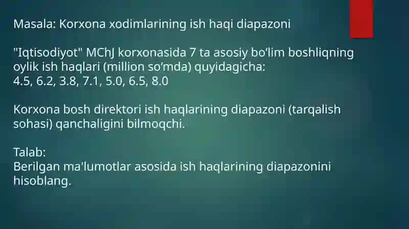 Diapazon, Kvartil va interkvartil diapazon (IQR), Variatsiya koeffitsiyenti 4