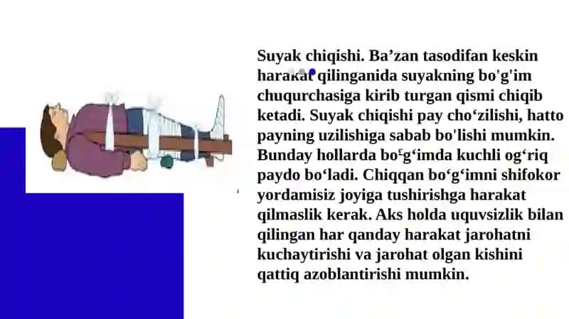 Suyaklar shikastlanganida birinchi yordam ko’rsatish 4