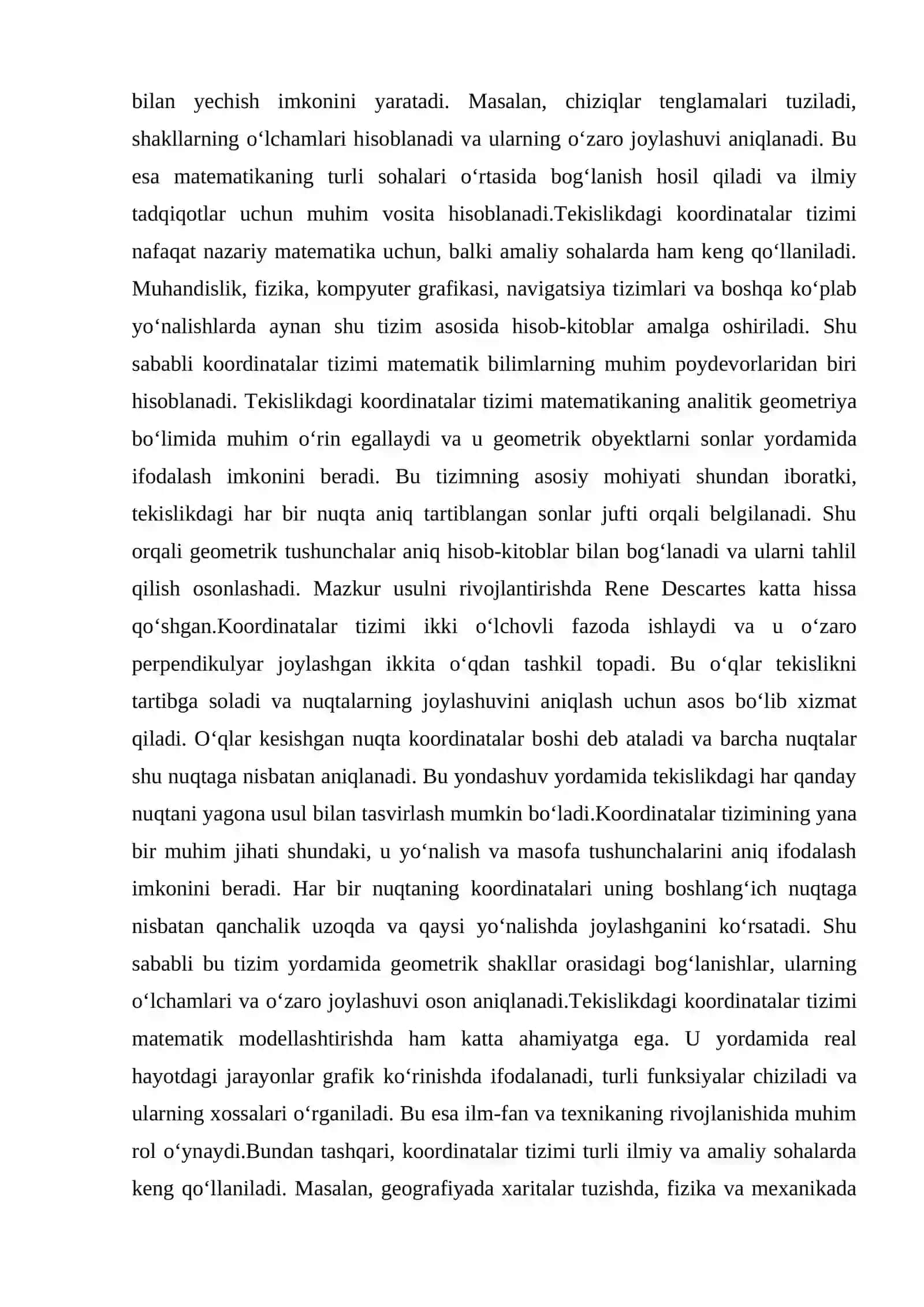 Tekislikdagi koordinatalar tizimi. Ikki nuqta orasidagi masofa. Segmentning berilgan nisbatda bo‘linishi 4