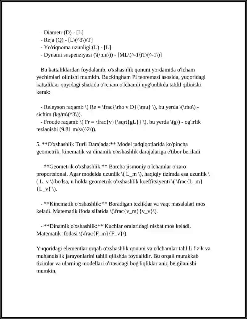 O'XSHASHLIK QONUNI. STOKS FORMULASI. GIDRODINAMIK BEQARORLIK. TURBULENT VA LEMINAR OQIM 4