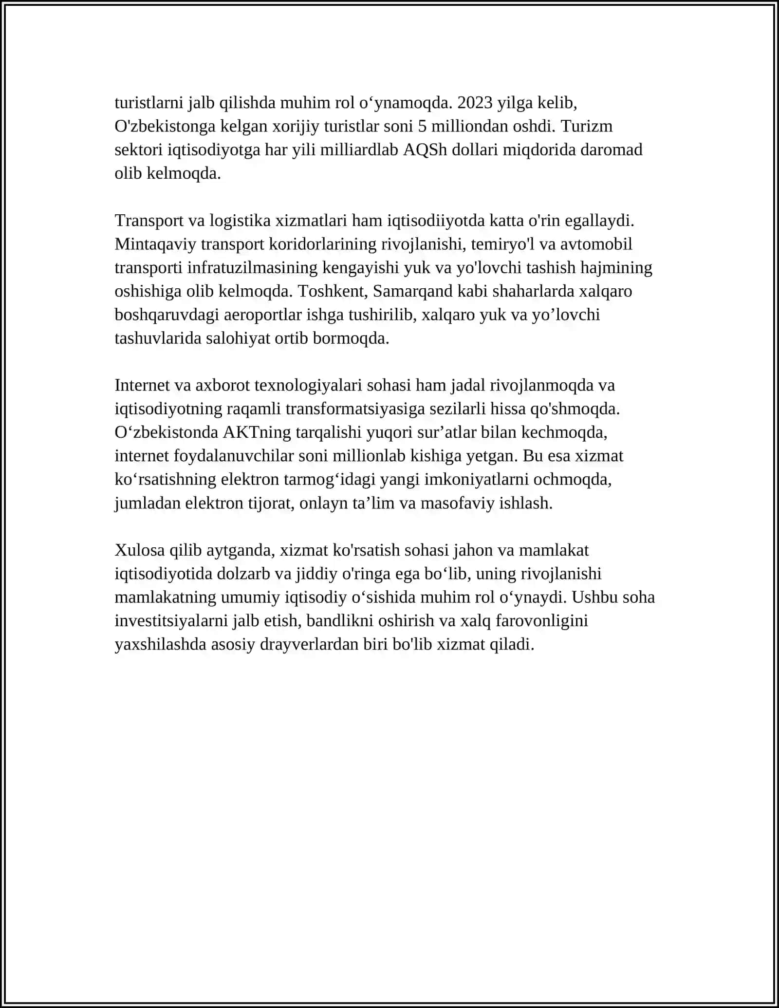 RIVOJLANYOTGAN DAVLATLARDA XIZMAT KO'RSATISH SOHALARINING RIVOJLANISH XUSUSIYATLARI 4