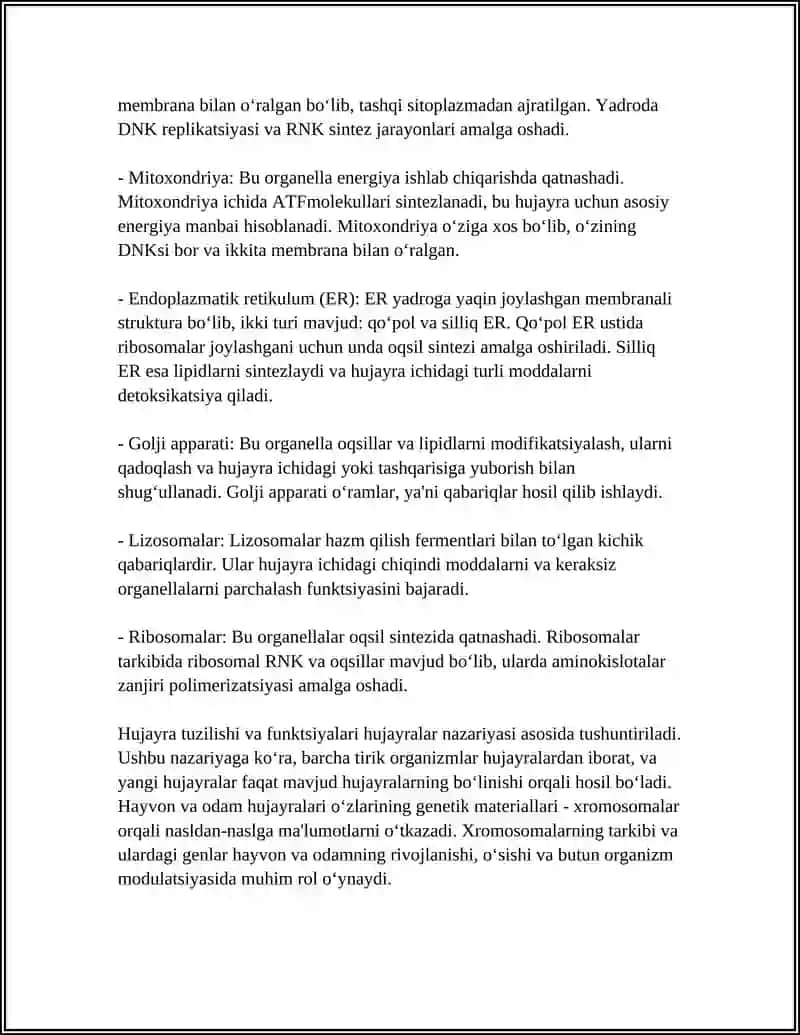 HUJAYRA TUZILISHI. HUJAYRA NAZARIYASI. HAYVON VA ODAM XROMOSOMALARNING MORFOFUNKSIONAL XARAKTERISTIKASI 4