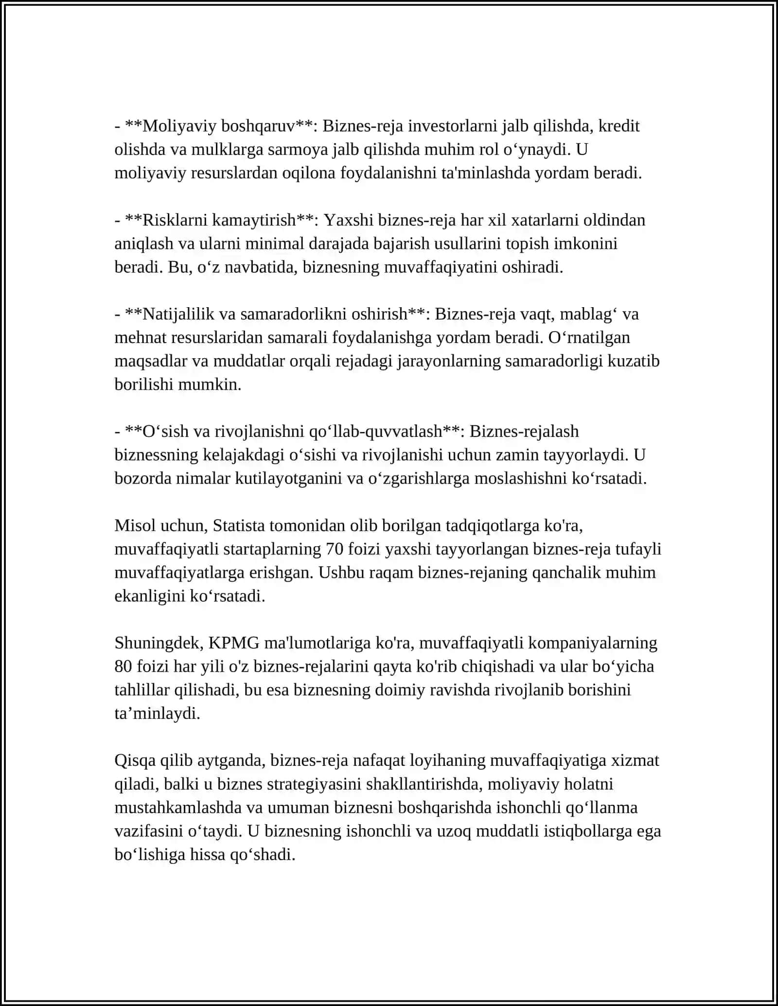 BIZNES-REJA TURLARI VA ULARNI ISHLAB CHIQISH JARAYONI 4
