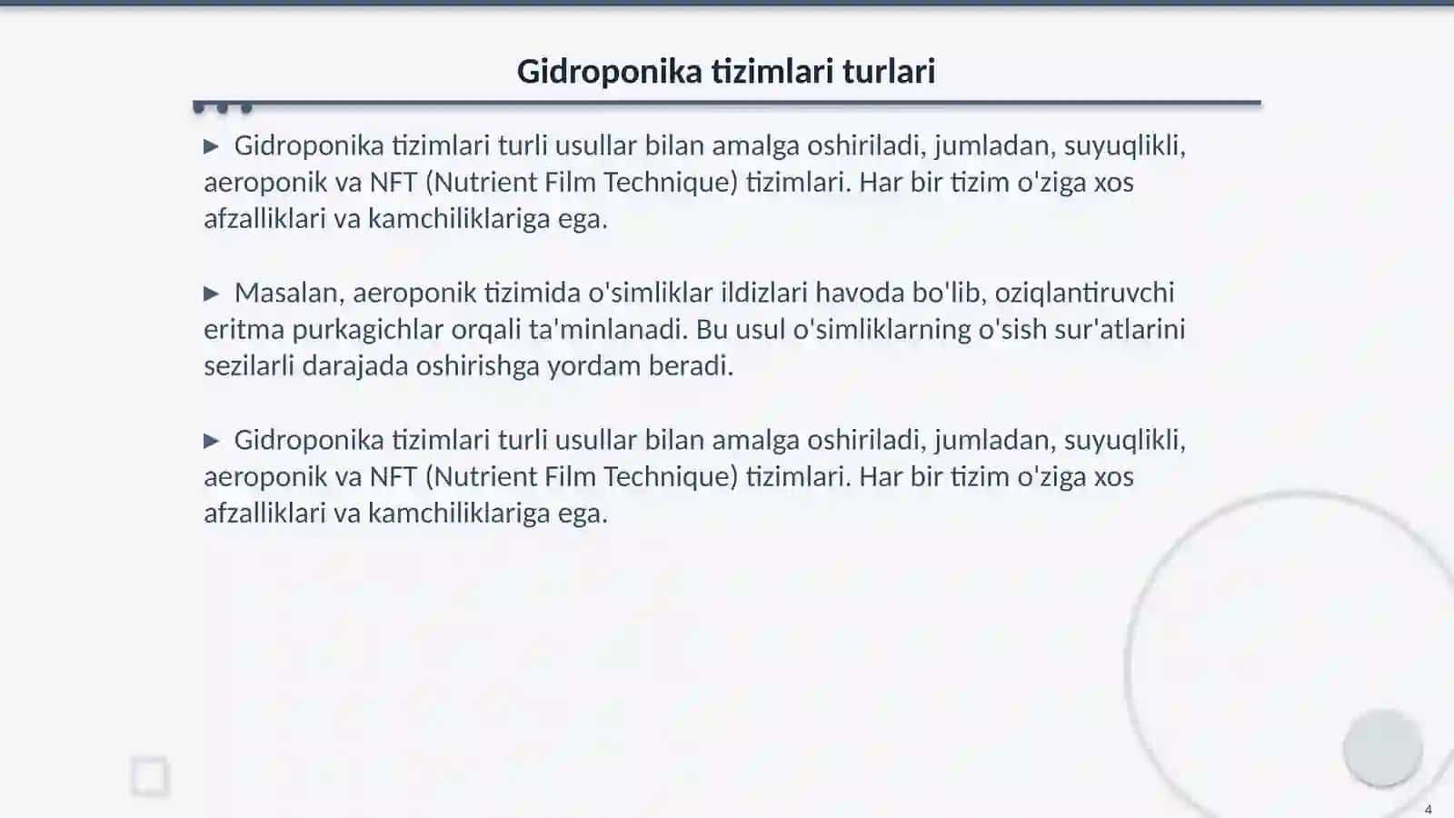 Tuproqsiz ekin yetishtirish gidroponika 4