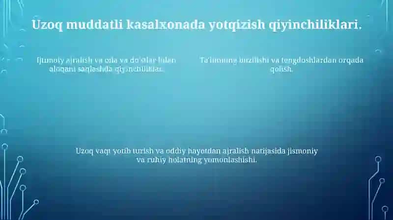 Chet ellardagi shifoxonalarda uzoq davolanuvchi maktab o'quvchilarining ta'limi 4