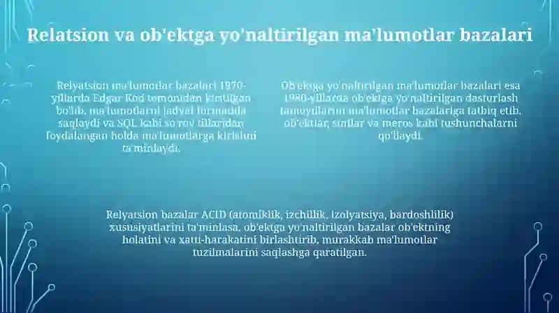 Maʼlumotlar bazasini ishlab chiqish dasturiy vositalarini rivojlanish tarixi 4