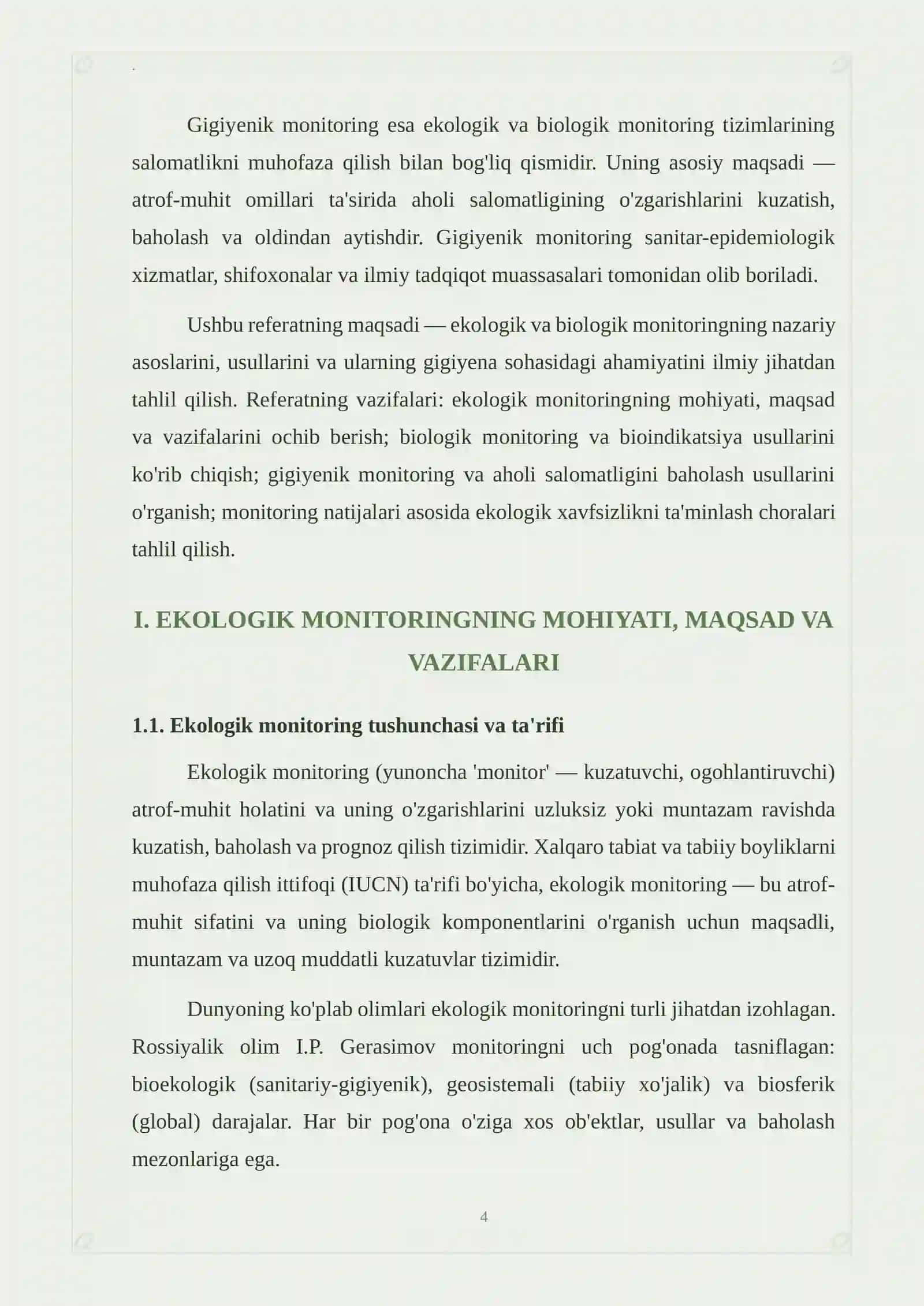 GIGIYENA, HARBIY GIGIYENA VA TIBBIY EKOLOGIYA REFERAT 4