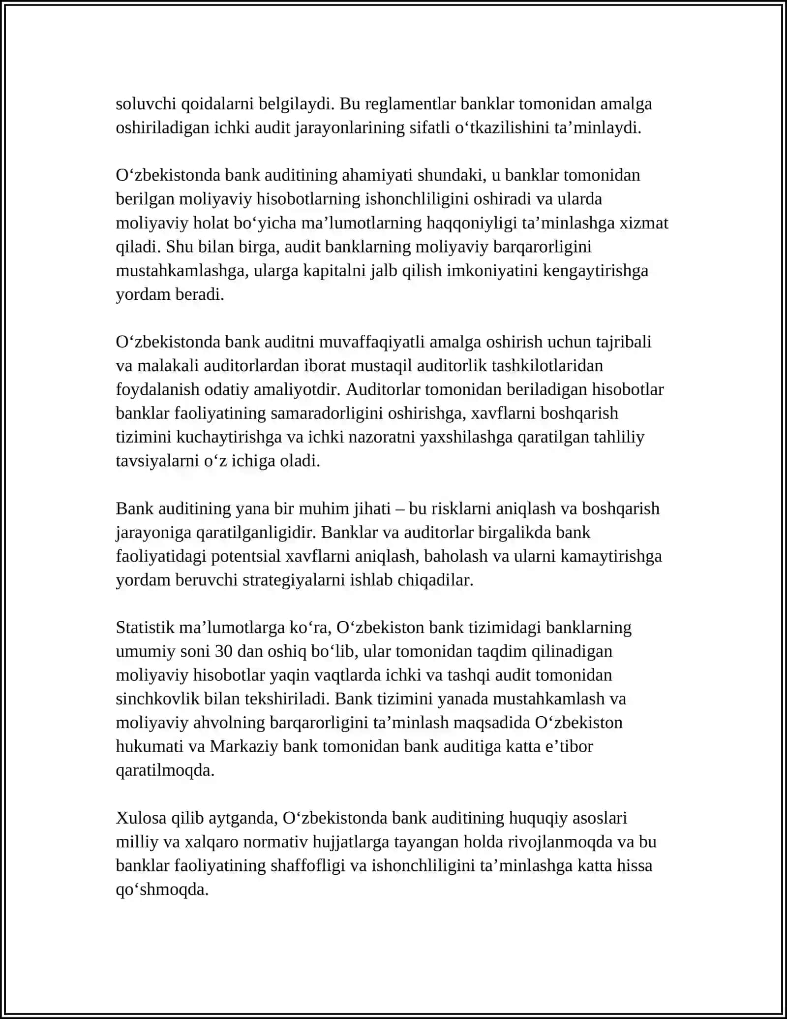 O'ZBEKISTONDA BANK AUDITINI RIVOJLANISH BOSQICHLARI 4