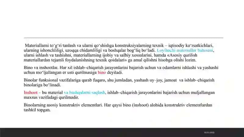 BINO VA INSHOOTLAR ARXITEKTURASI FANIDAN TAYYORLAGANMUSTAQIL ISHI 4