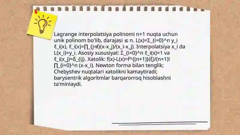 Buyuk alomalar fikrlari yuzasidan interpolation method large boyicha ishlash 4