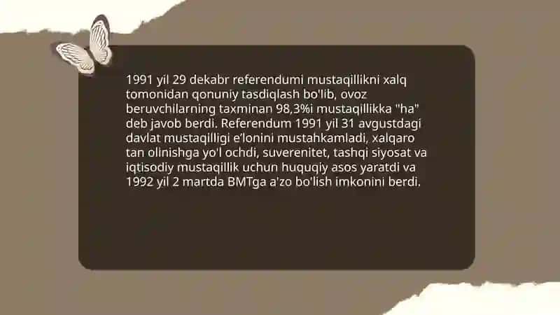 Mustaqil Oʻzbekiston Respublikasining tashkil topishi va tarixiy ahamiyati 4