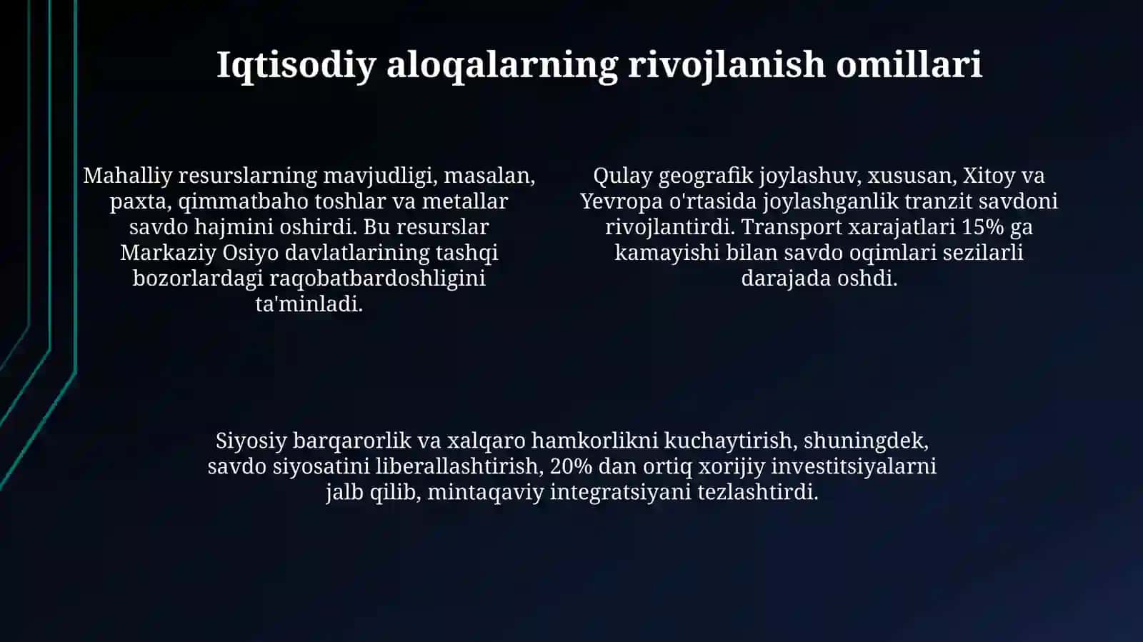 Buyuk ipak yoʻlini oʻrta osiyoda iqtisodiy munosabatlarrivojlanishidagioʻrni 4