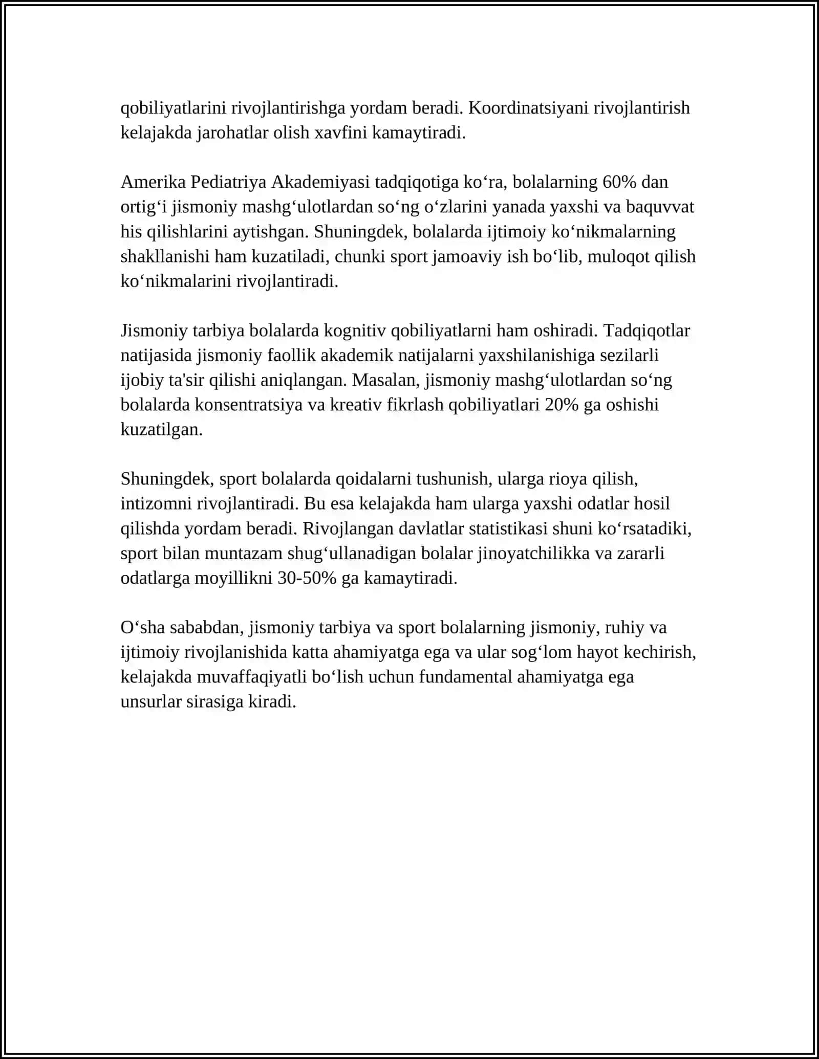 BOLALARNING JISMONIY SOĞLOM BÕLIB ULĞAYISHLARI UCHUN, JISMONIY TARBIYA VA SPORTGA QARATILAYOTGAN E'TIBOR 4