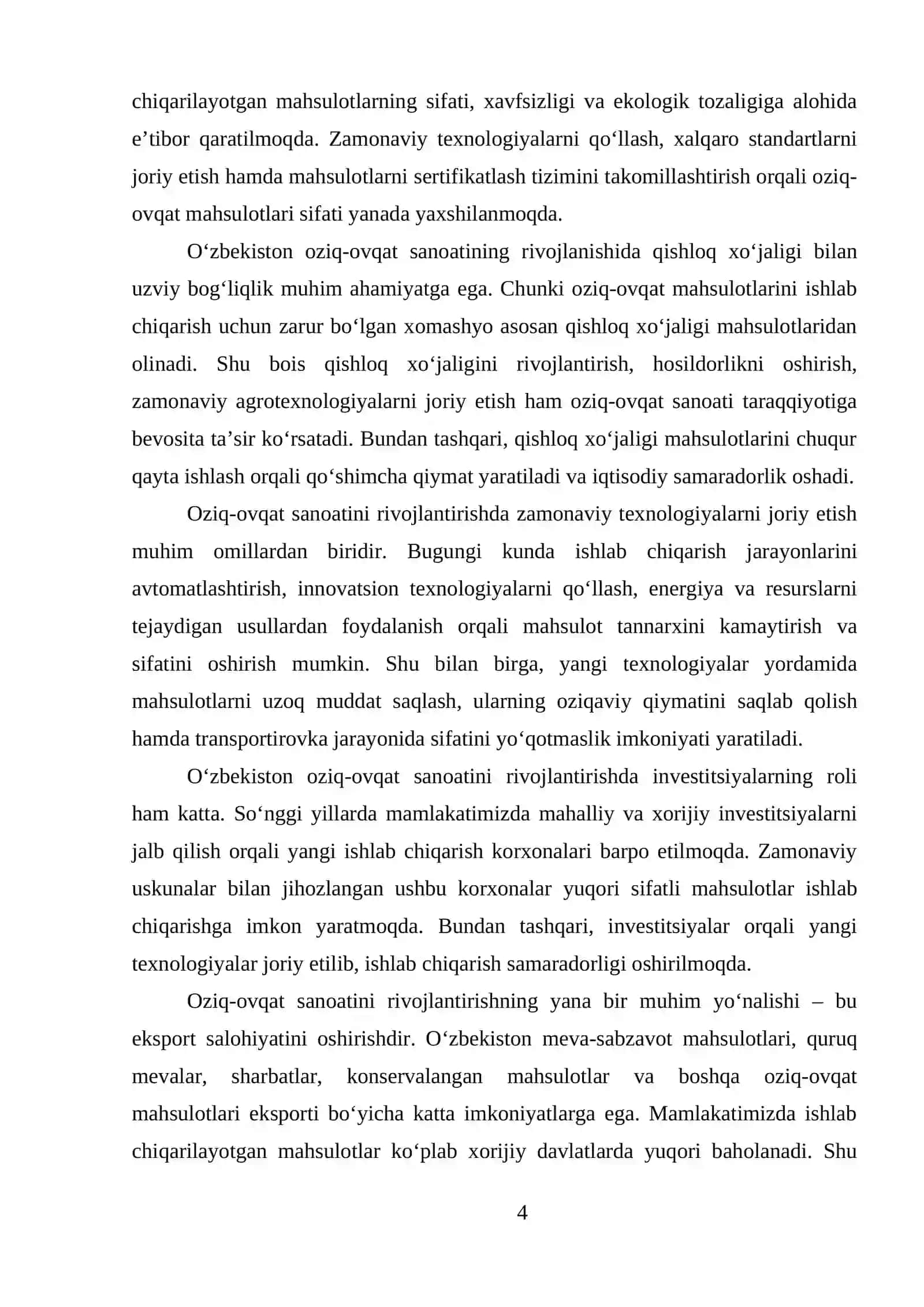 Oʻzbekiston oziq-ovqat sanoatini rivojlantirish yoʻnalishlari 4