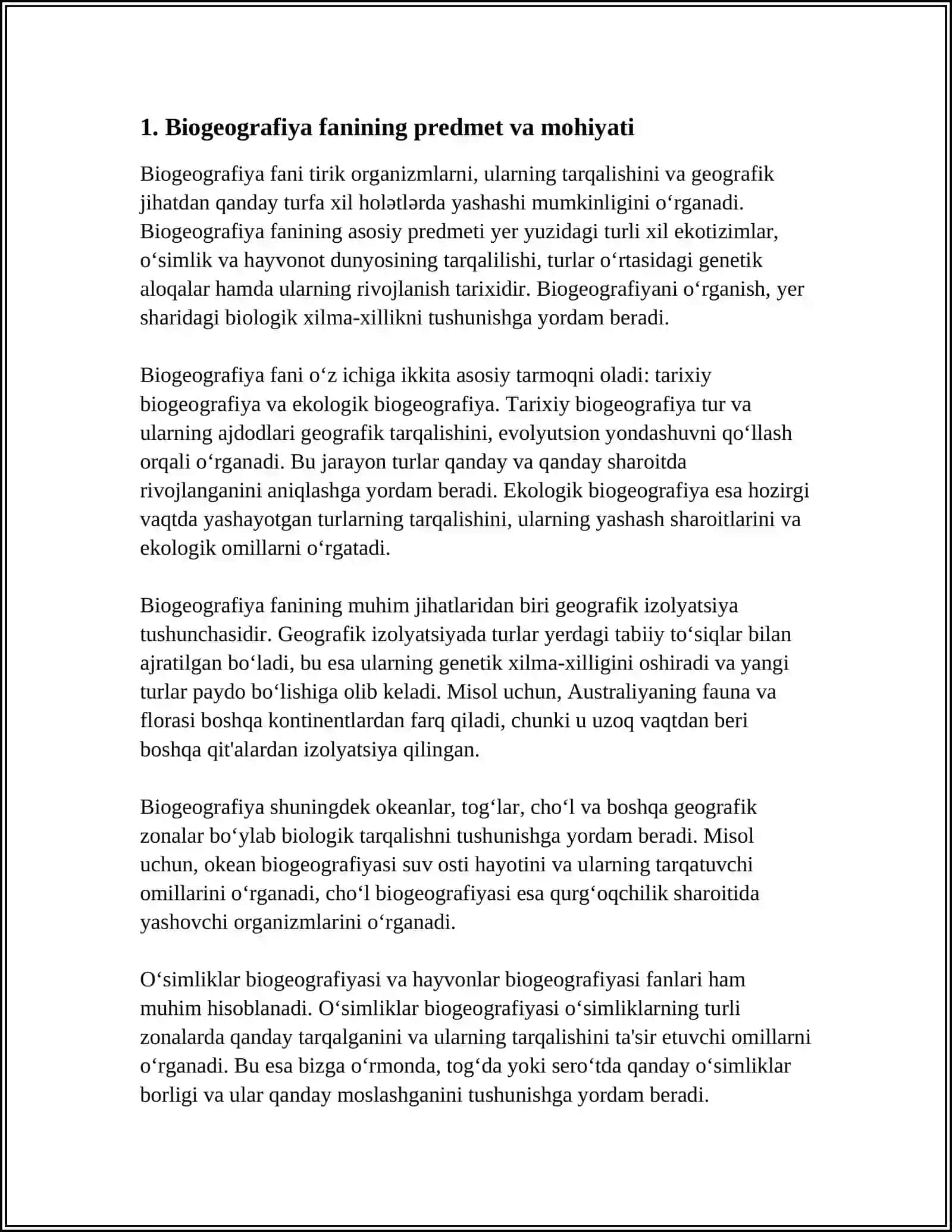 BIOGEOGRAFIYA FANINING PREDMETI, OB’EKTI VA VAZIFALARI 4