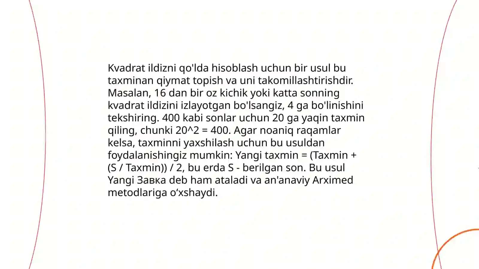 Kvadrat ildizlar usuli 4