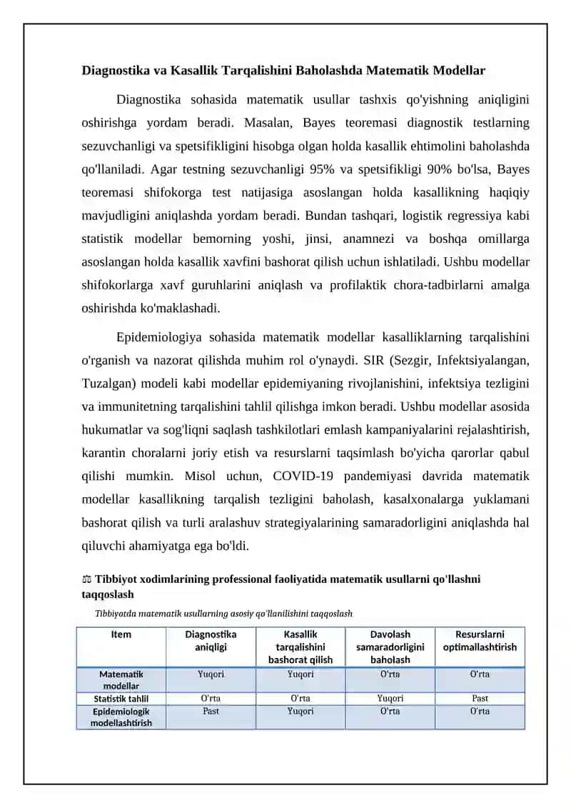 Tibbiyotda matematik usullarning asosiy qo'llanilishi 4