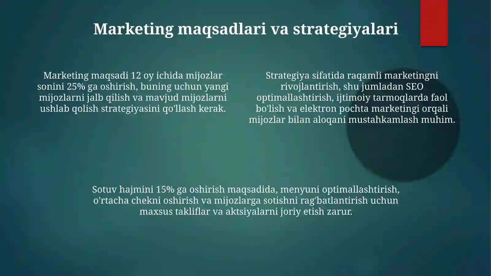 Restaran Biznesi Rivojlanishining Marketing Rejasi 4