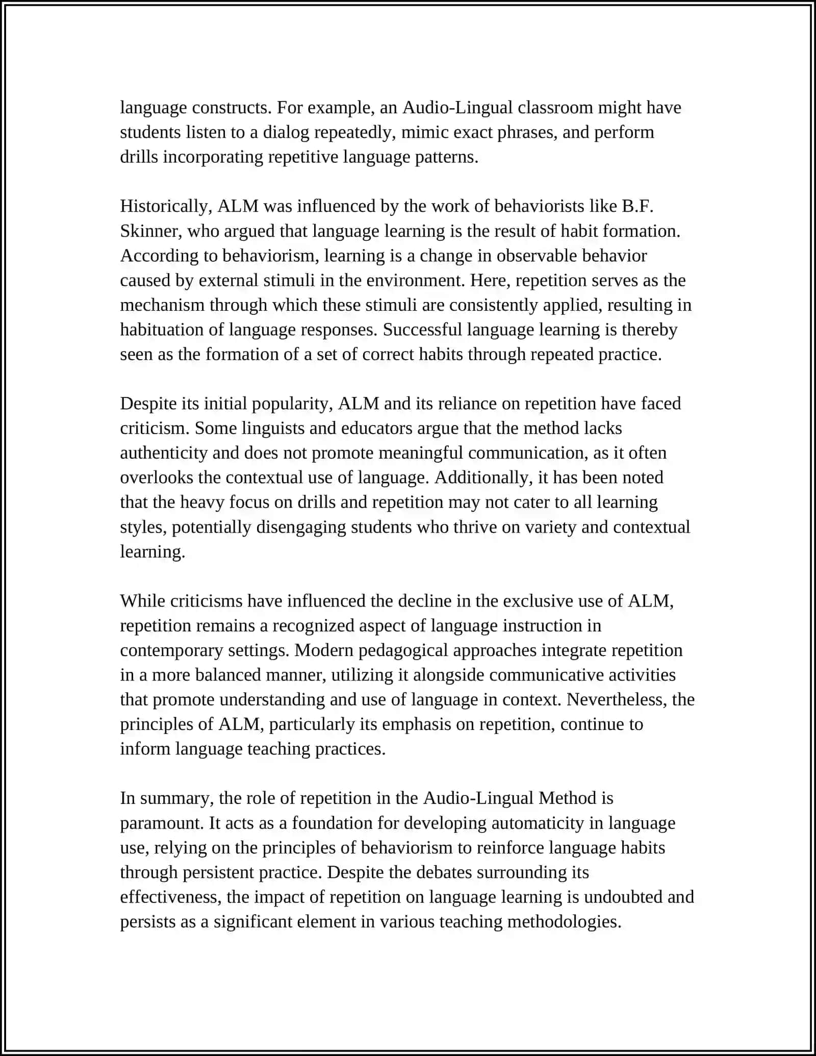 A STUDY ON AUDIO LINGUAL METHOD TO ENHANCE SPEAKING WITH A FOCUS ON CRITICAL THINKING AMONG INTERMEDIATE EFL LEARNERS 4