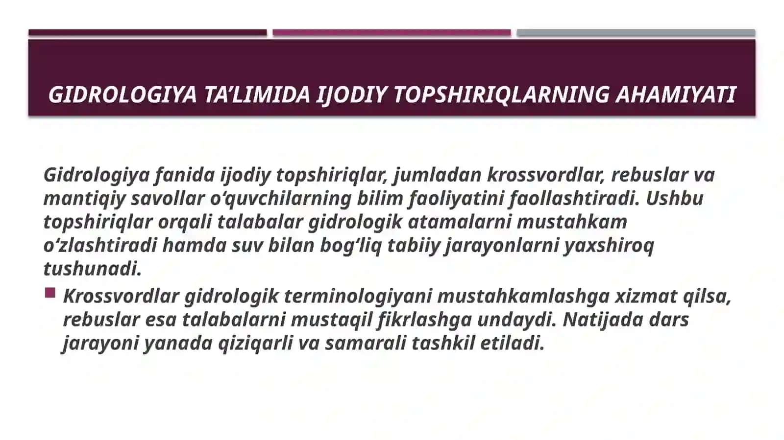 Umumiy Gidrologiyadan Masala, Mashqlar, Krossvord va Rebuslar Tuzish 4