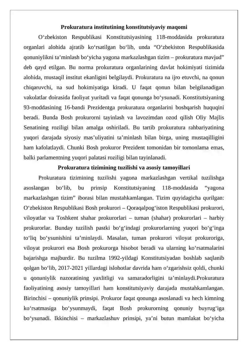 Prokuratura faoliyatining huquq va erkinliklarini ta’minlashda o‘rni va ahamiyati 4