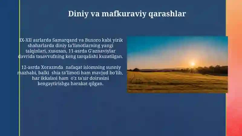 IX-XII asrlarda mamlakatimiz hududida roʻy bergan madaniy uygʻonish 4
