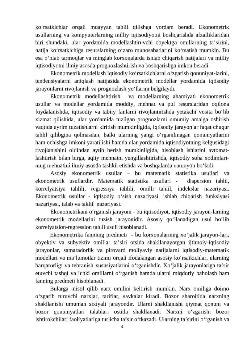 IQTISODIYOTNI EKONOMETRIK MODELLASHTIRISH ASOSLARI 4