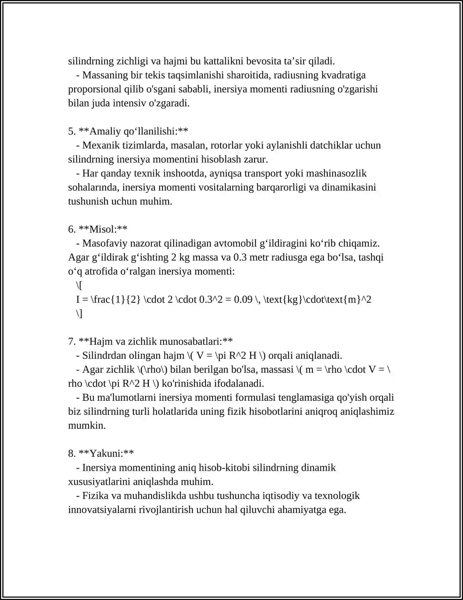 TURLI SHAKLDAGI JISMLARNING INERSIYA MOMENTINI HISOBLASH 4