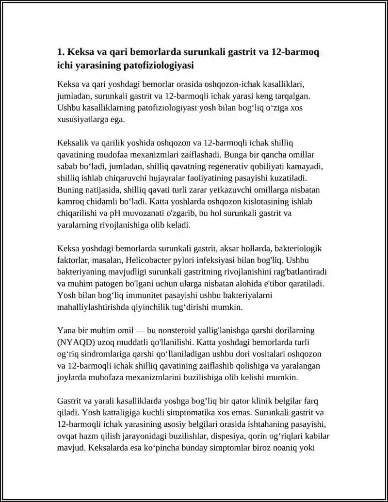Keksa va Qari Yoshdagi Bemorlarda Surunkali Gastirit va 12 Barmoqli Ichak Yara Kasalliklari 4