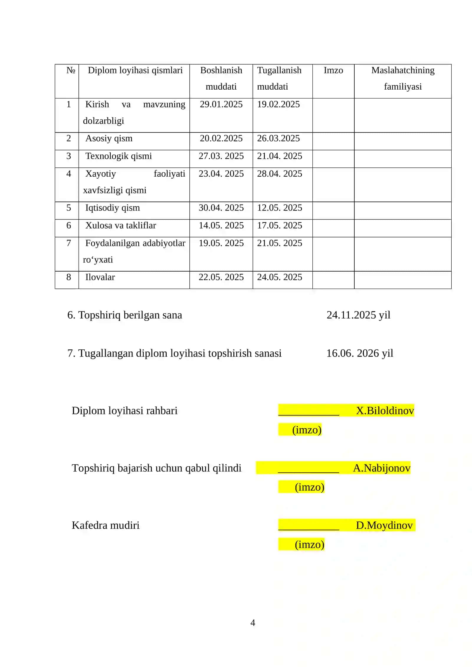 "DIPLOM LOYIHASI BO'YICHA TUSHUNTIRISH XATI" 4